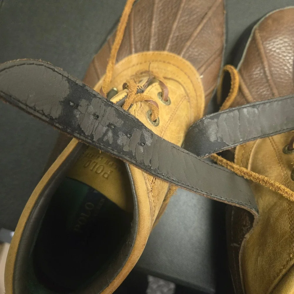 Polo Ralph Lauren Duck Boots Leather Buckle Strap 12D Brown Tan Rugged Mens